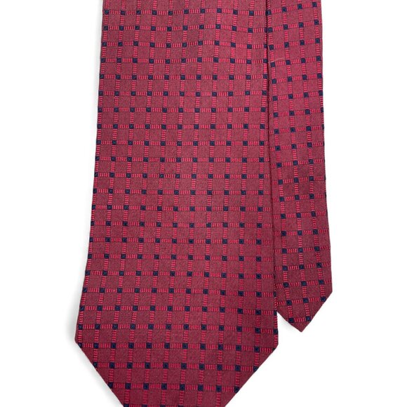 Nautica Silk Tie Burgundy Red Blue Geometric Cubes - Picture 3 of 6